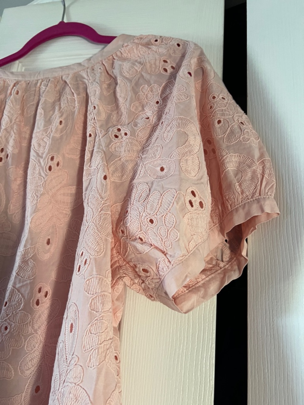 Calypso St. Barth Pink Eyelet Puff-Sleeve Button Front Blouse - Picture 8 of 11